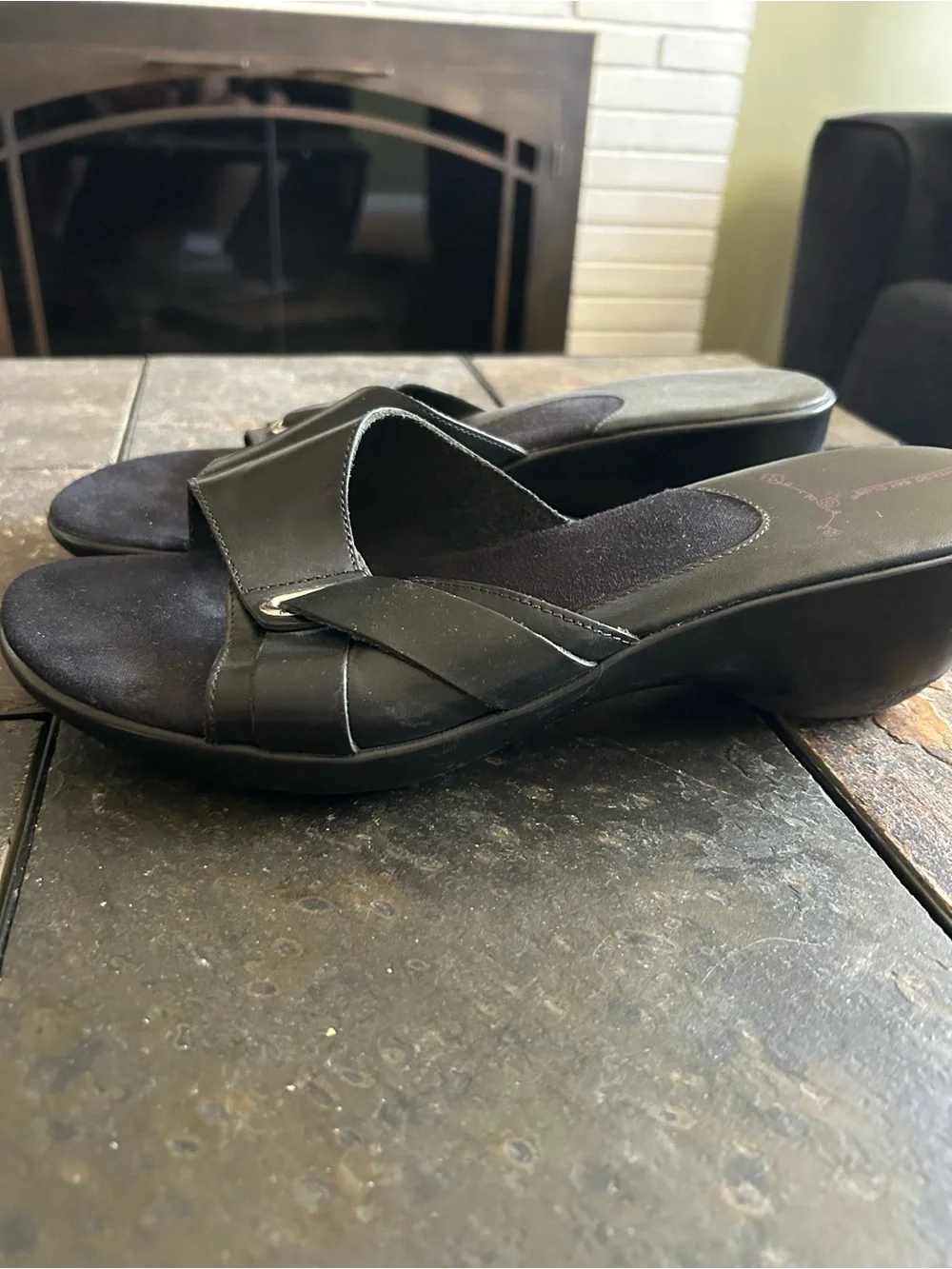 Montego Bay Club Black Slip-On Buckle Mules